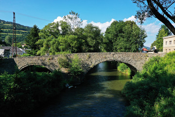 Fototapeta premium Aerial view of historic bridge in Gelnica, Slovakia
