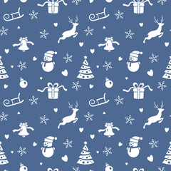 blue and white colour christmas seamless pattern. vector new year background