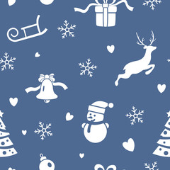 blue and white colour christmas seamless pattern. vector new year background