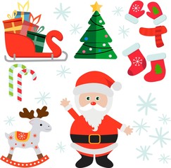 Fototapeta na wymiar Print Vector cartoon icons of Christmas Santa Claus. Decorative elements. 