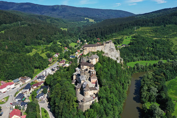Fototapeta na wymiar Aerial view of Oravsky castle in Oravsky Podzamok village in Slovakia