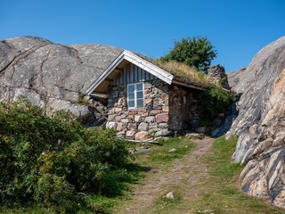 Stone cabin built in the last century in the outer archipelago of western Swede, Europe