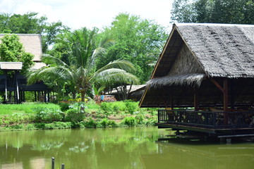 Fototapeta premium Old-fashioned Thai house made of wood.