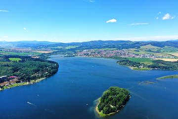 Aerial view of Slanicky island in Namestovo city in Slovakia