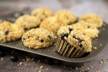 Homemade blueberry muffins or cup cake with Streusel topping