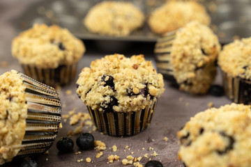 Homemade blueberry muffins or cup cake with Streusel topping