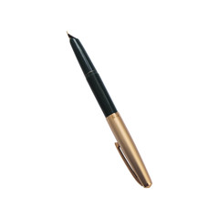 Golden fountain pen on a white background