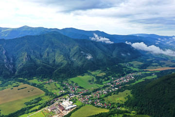 Aerial view of beautiful nature in the village of Terchova in Slovakia