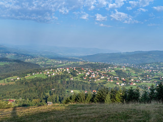 Fototapeta na wymiar View of the Koniakow village. Silesian Beskids, Poland