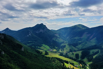 Aerial view of the Mala Fatra mountains in the village of Terchova in Slovakia