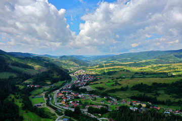 Fototapeta na wymiar Aerial view of the village of Nova Bystrica in Slovakia