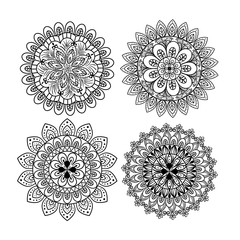 floral mandala set icons, vintage luxury, ornamental decoration vector illustration design