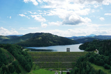 Aerial view of a water reservoir in the village of Nova Bystrica in Slovakia