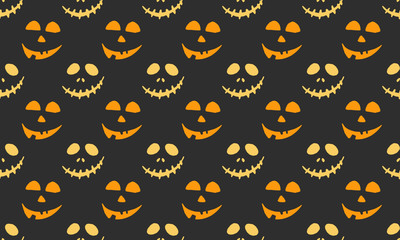 Halloween vector illustration. Seamless pattern with hand drawn scary faces. Spooky character for banner, poster, invitation or festive decoration