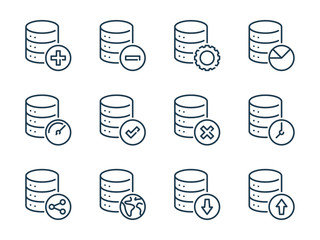 Database related vector line icons. Server and Data transfer outline icon set.