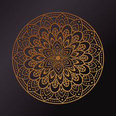 golden mandala on dark background, vintage luxury mandala, ornamental decoration vector illustration design