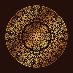 golden mandala circle in dark background, vintage luxury mandala, ornamental decoration vector illustration design
