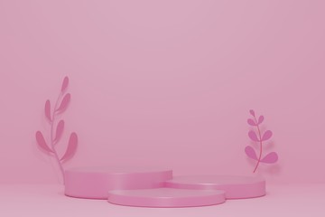 Cylinder podiums on pink background. Abstract minimal scene with geometrical. Scene to show cosmetic products presentation. Mock up design empty space. Showcase, shopfront, display case. 3d render