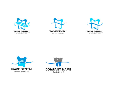 Set of Wave Dental Teeth Logo Design Vector Template
