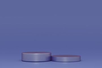 3d rendered geometric step blue cylinder podium platform for cosmetic pedestal product presentation.Mock up design empty space. Abstract composition in pastel background modern style