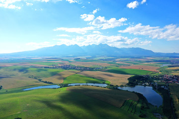 Aerial view of a pond in the village of Vrbov in Slovakia