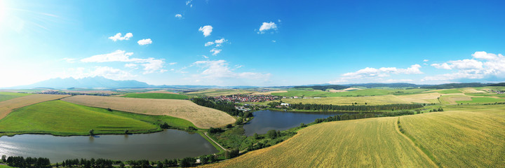 Fototapeta na wymiar Aerial view of a pond in the village of Vrbov in Slovakia