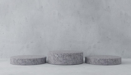 Minimal 3d rendering scene with composition empty concrete cylinder podium for product and abstract background. mock up geometric shape. platforms for cosmetic 3d illustration