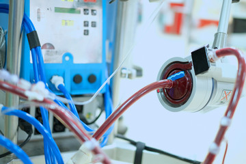 closeup veiw of centrifugal pump which is a part of extracorporeal membrane oxygenation (ECMO) in critical care unit (CCU)