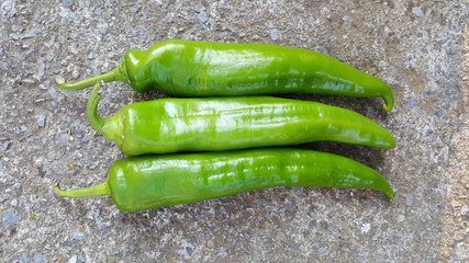 fresh harvested homegrown organic paprika on cement background