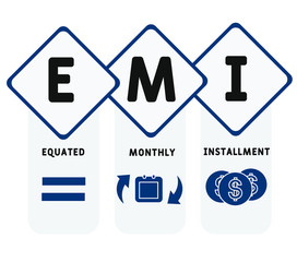 EMI - equated monthly installment. acronym business concept. vector illustration concept with keywords and icons. lettering illustration with icons for web banner, flyer, landing page, presentation