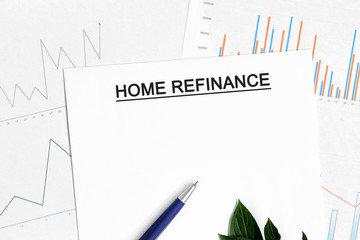 Home refinance document with graphs, diagrams and blue pen