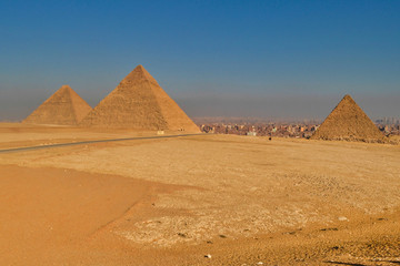 The Great pyramids of Egypt in Giza, Cairo, on sunset