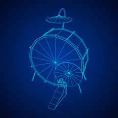 Musical instruments set. Rock band drum kit. Percussion musical instrument drums and cymbal. Wireframe low poly mesh vector illustration.