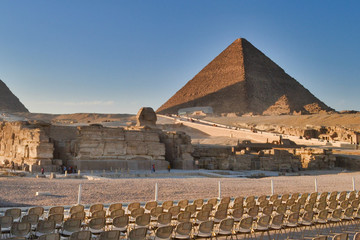 The Great pyramids of Egypt in Giza, Cairo, on sunset
