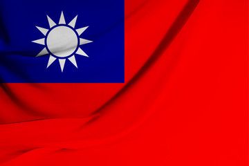 The national flag of the Republic of China (Taiwan) on fabric texture background. Flag image for design on flyers, advertising.