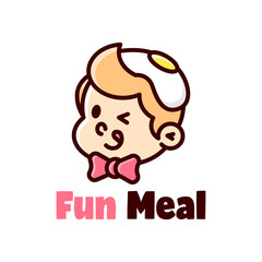 HAPPY FACE BOY WITH A SUNNY SIDE EGG ON HEAD CARTOON LOGO