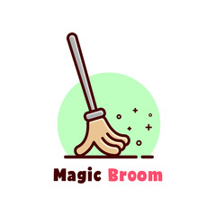 MAGIC BROOM WITH HAND SHAPE CARTOON LOGO