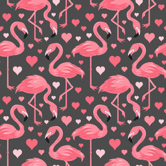 Seamless, endless pattern with flamingo, Love Hearts, vector illustration © Zalina