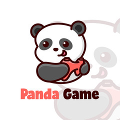 HAPPY FACE PANDA PLAYING GAME CARTOON LOGO