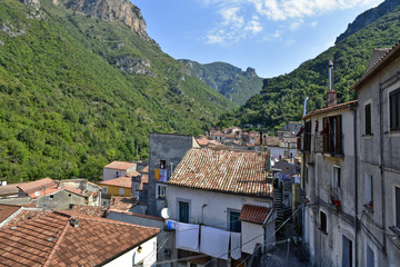 Panoramic view of Orsomarso, a rural village in the mountains of the Calabria region.
