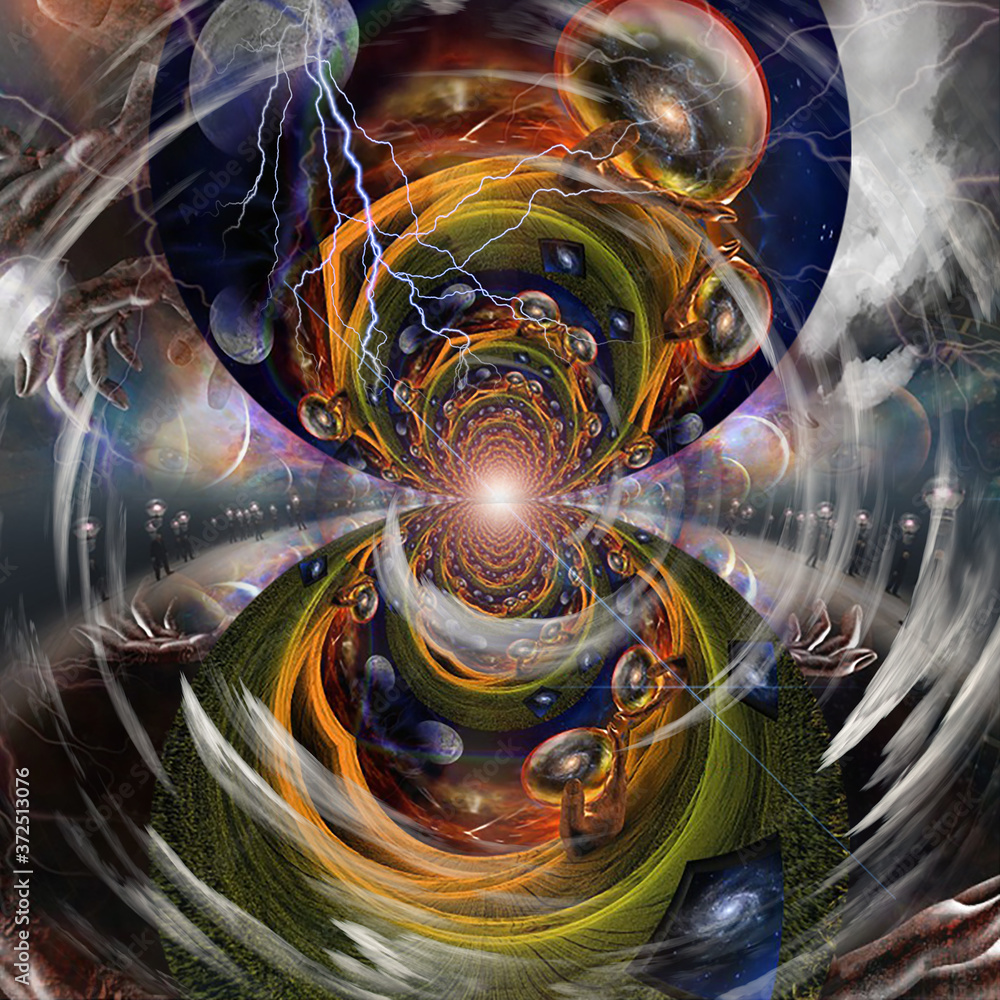 Poster unreal dimensions. surreal art. 3d rendering