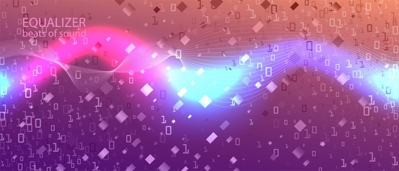 Cyber Monday Vector Equalizer. Fractal Liquid Code Purple Pink Blue Background. Matrix Falling Binary Code. Computing Abstract 