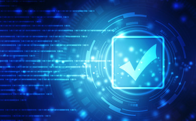 Check mark symbol in digital background, Technology abstract background, Tech Futuristic Check Mark Symbol