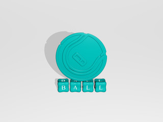 BALL 3D icon on cubic text, 3D illustration for background and christmas