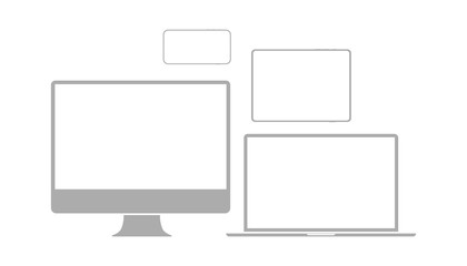 Set of icons computer monitor, laptop, tablet pc,mobile phone and with transparent screen.