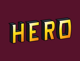 3d hero lettering on purple background design, typography retro and comic theme Vector illustration © Grgroup