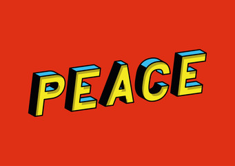 3d peace lettering on red background design, typography retro and comic theme Vector illustration © Grgroup