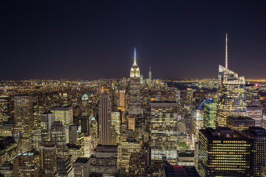 New York skyline at night with city lights