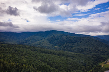 Fototapeta na wymiar Skole Beskids National Nature Park. View from drone on forest, mountain