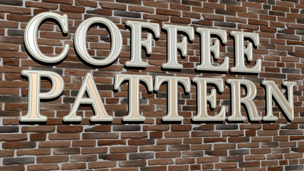 COFFEE PATTERN text on textured wall, 3D illustration for background and cup